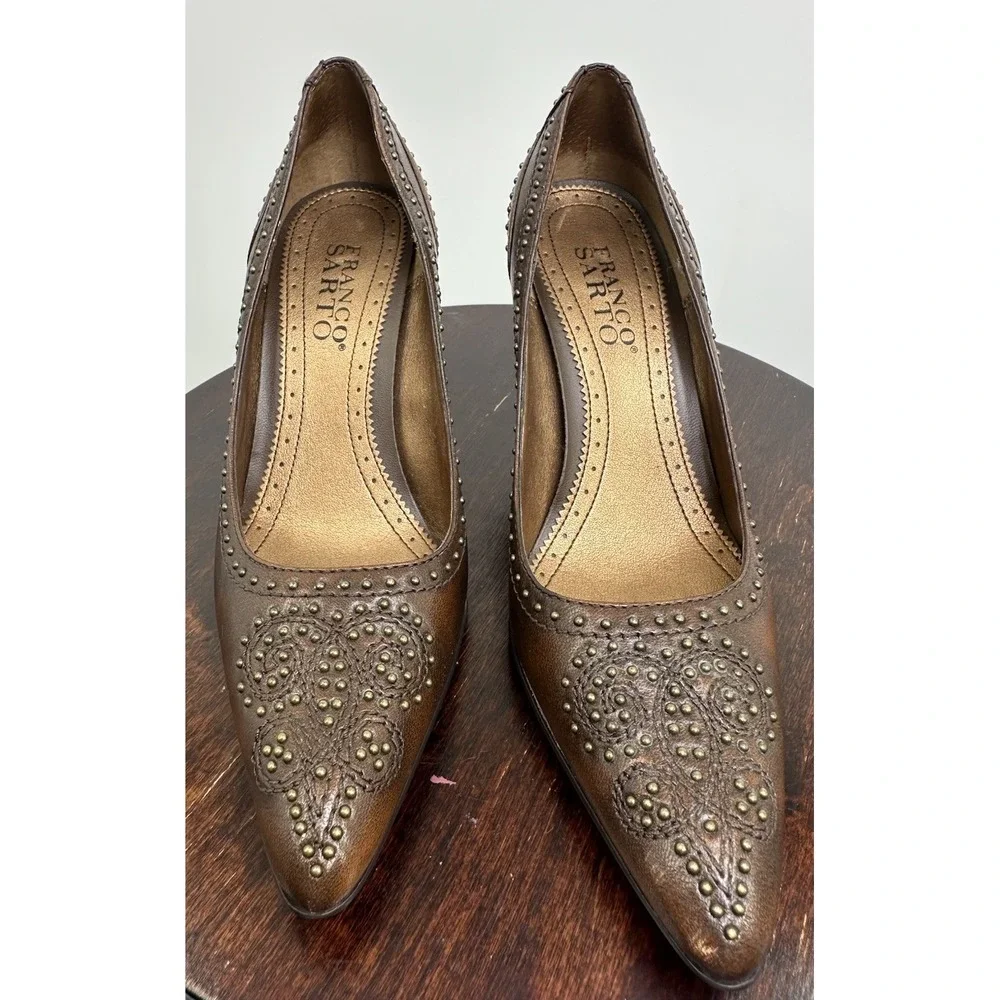 Franco Sarto Women's Heels Vintage Brown Leather Pointed Western Size 6 M